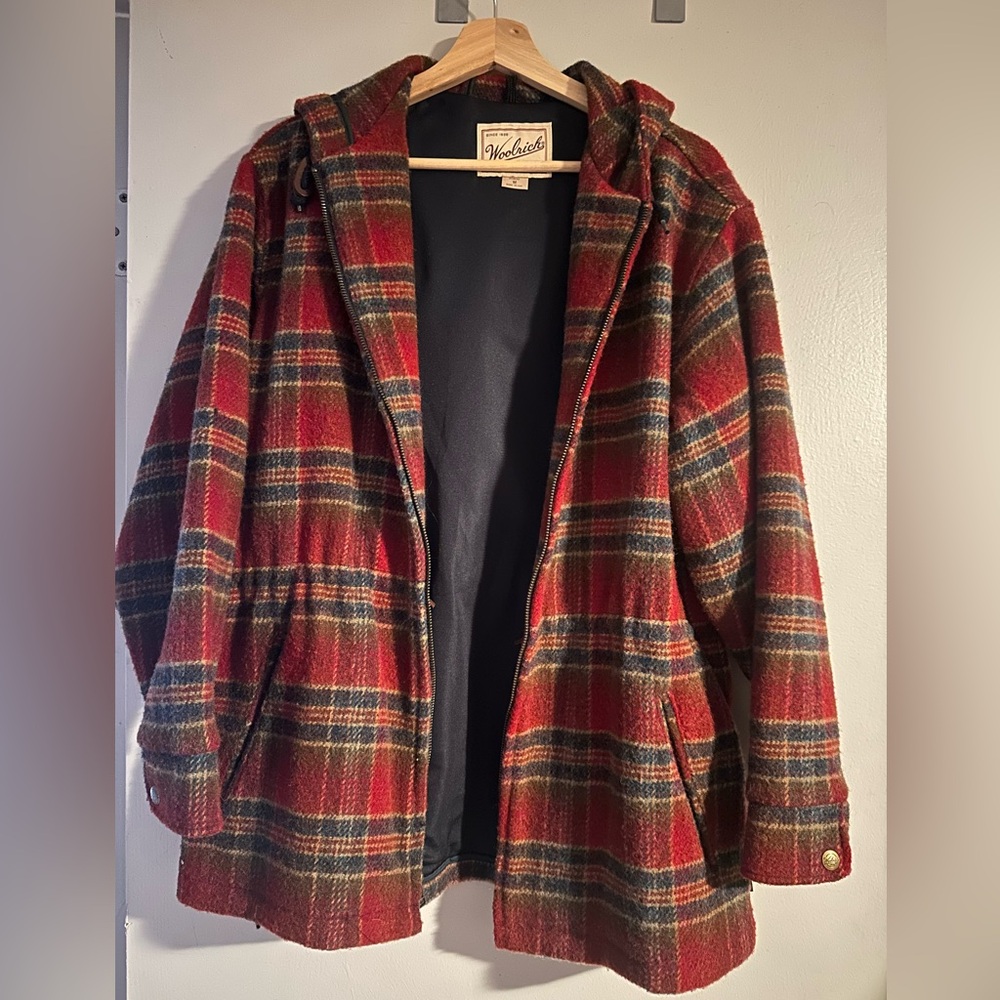 Woolrich wool blend hooded peacoat with waist cinch